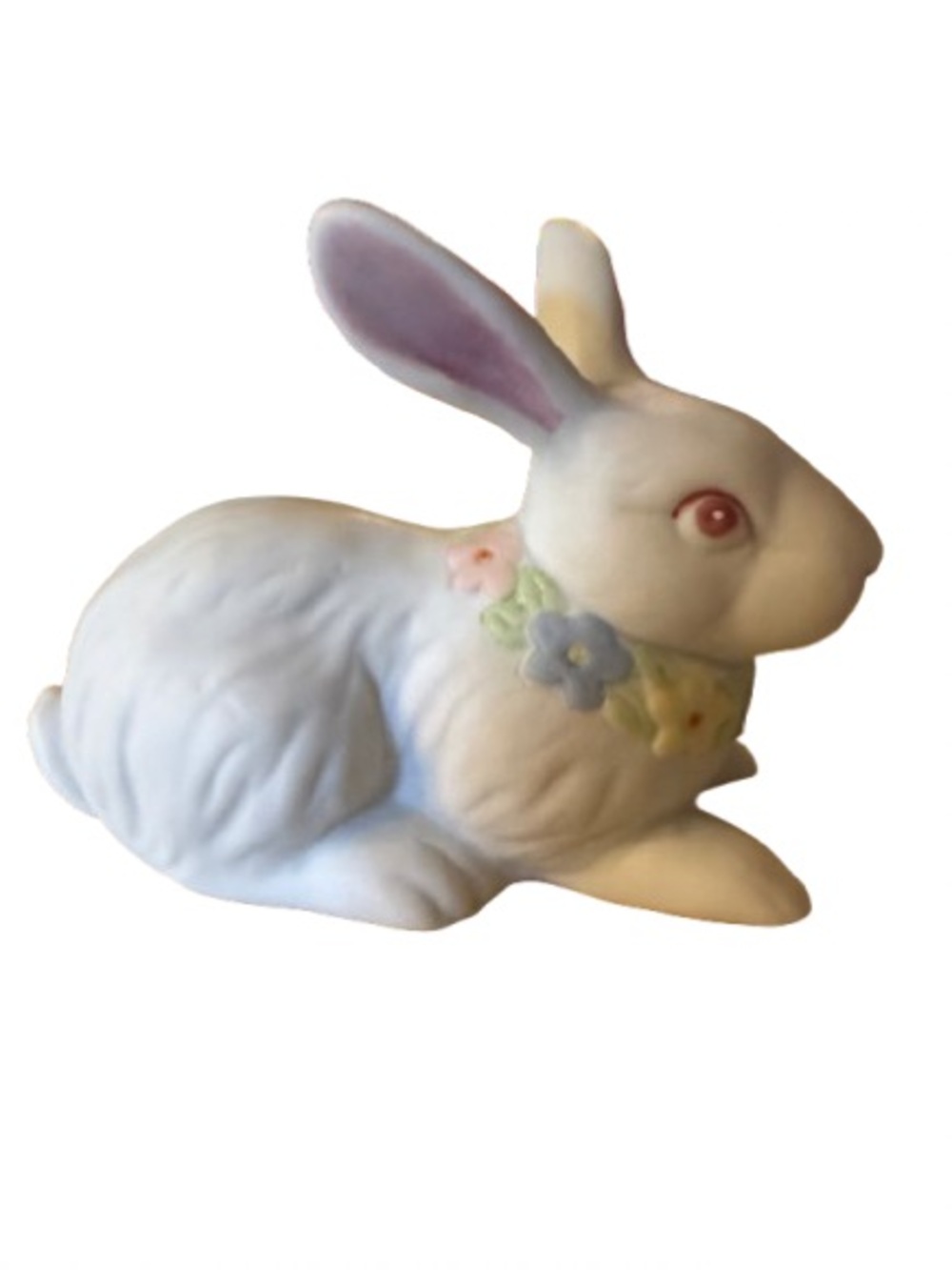 Vintage 1987 Lefton Bisque Porcelain Bunny Rabbit Figurine Floral Collar #06065